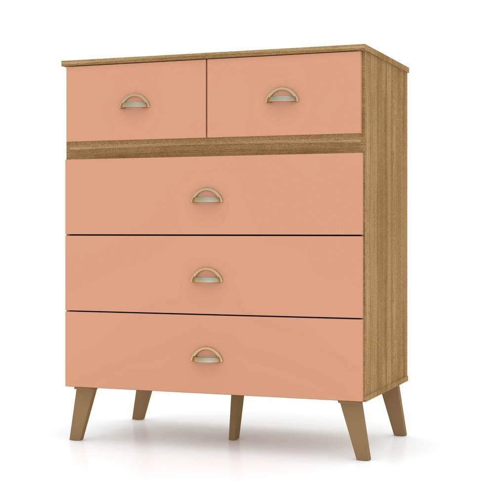 Miniatura Cômoda 5 Gavetas Estilo Retrô 91cm Ziza V02 Nature-camarim - Mpozenato