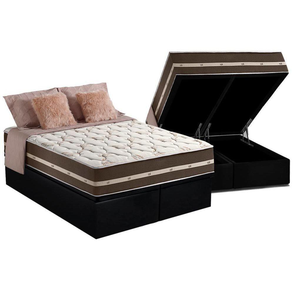 Miniatura Cama Box Baú Queen: Colchão Molas Anjos Superlastic Classic + Base Crc Suede Black(158X198)