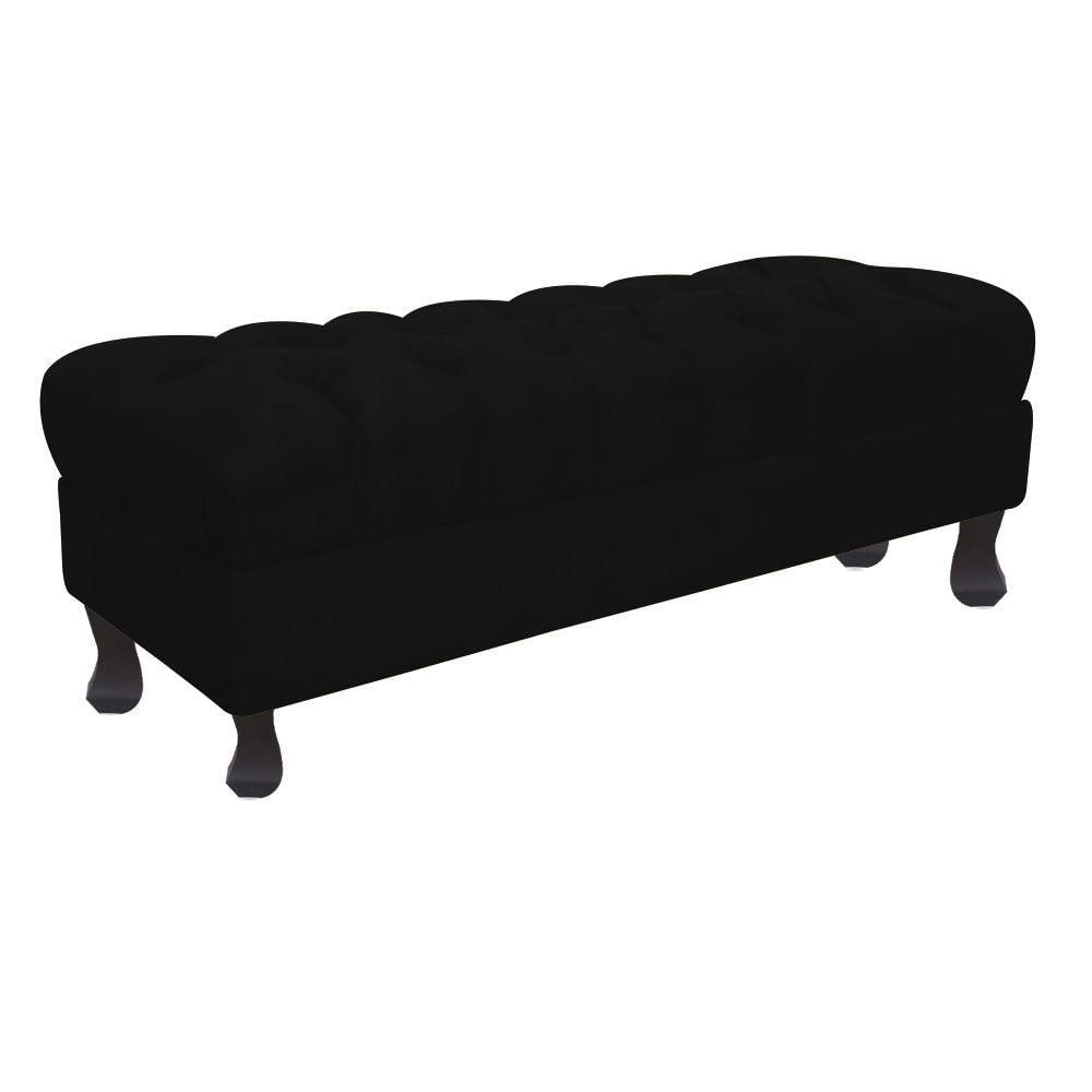 Miniatura Puff Decorativo Retro Luiz Xv Com Baú Suede Preto 80 Cm