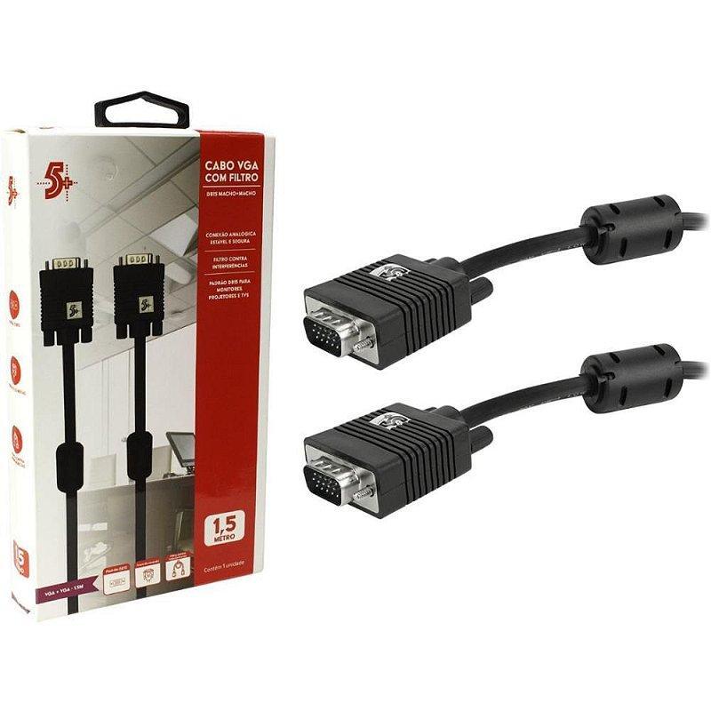 Miniatura Cabo de Vídeo VGA Macho para VGA Macho 1,5m com Filtro - 5+