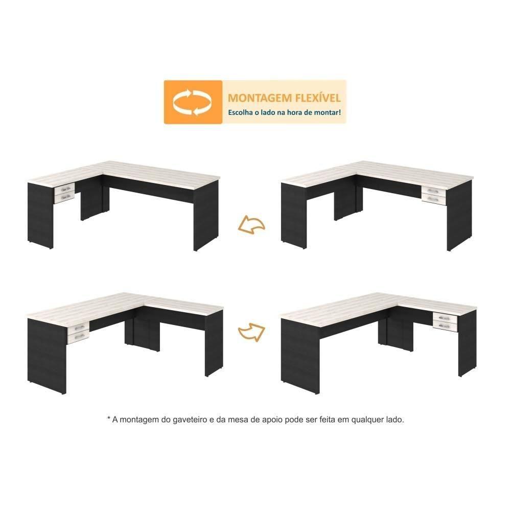 Miniatura Mesa Para Escritório Em L 1,80x1,60m Tampo E Pés 30mm Com Gaveta Nogal Compreto Ônix