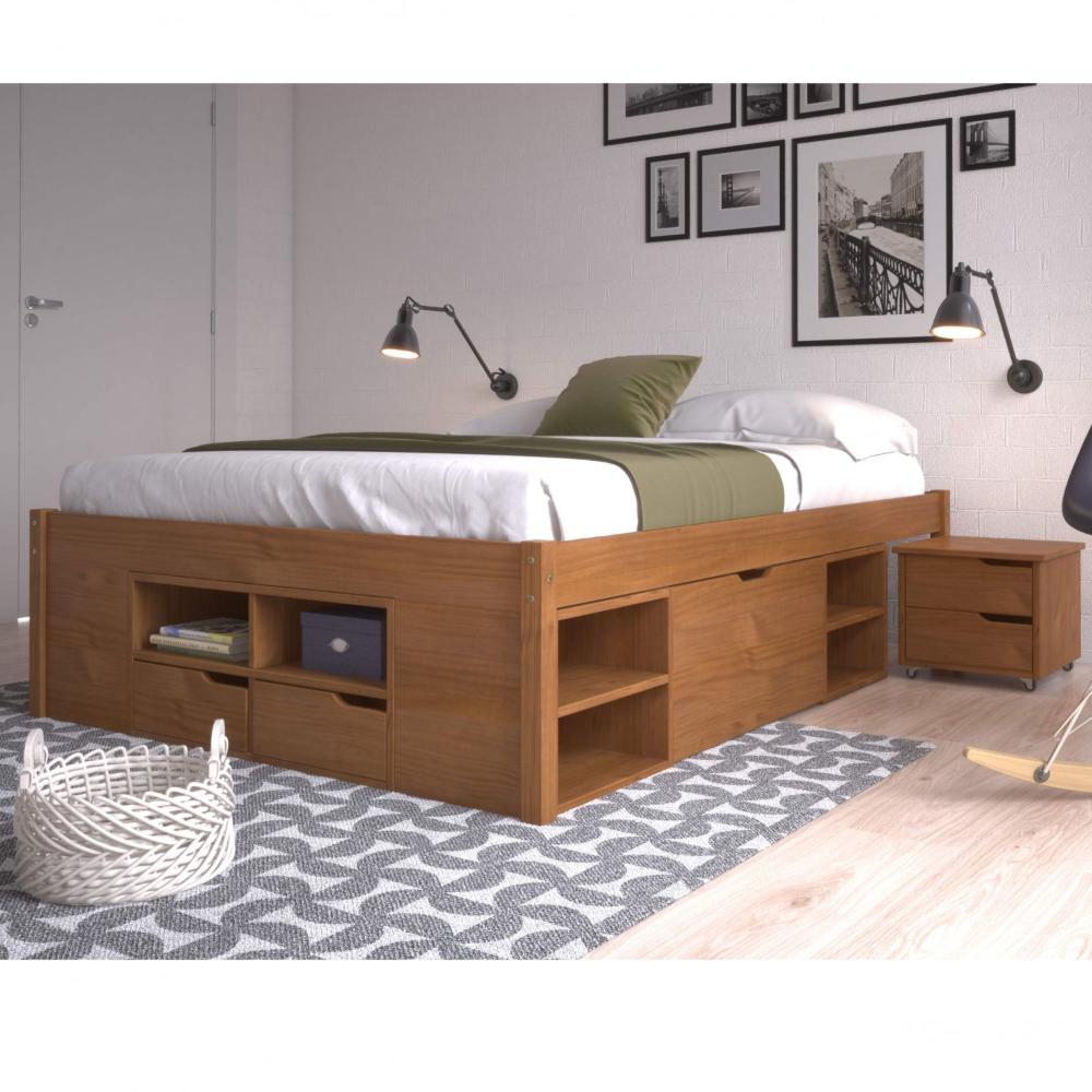 Miniatura Cama Casal Multifuncional Madeira Maciça 6 Gavetas Charme Inter Link Amendoa