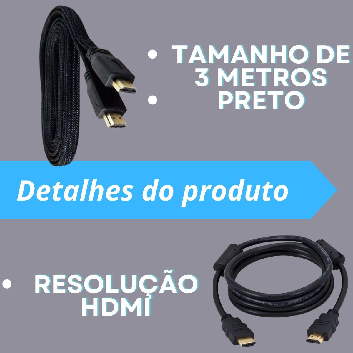 Miniatura Cabo Hdmi 2.0 4K Blindado 3M Ponta Gold - Entrega Rápida