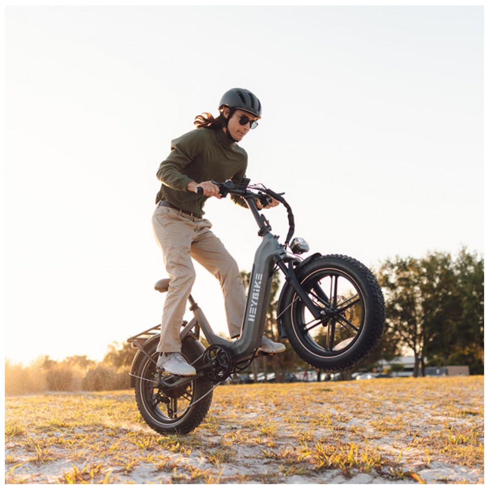 Miniatura Bicicleta Elétrica Heybike Ranger S para Adultos, Motor de 1400W, Pneu Gordo 20" x 4.0", Bateria Removível de 48V 14.4AH, Dobrável, Cinza com Cesta Di