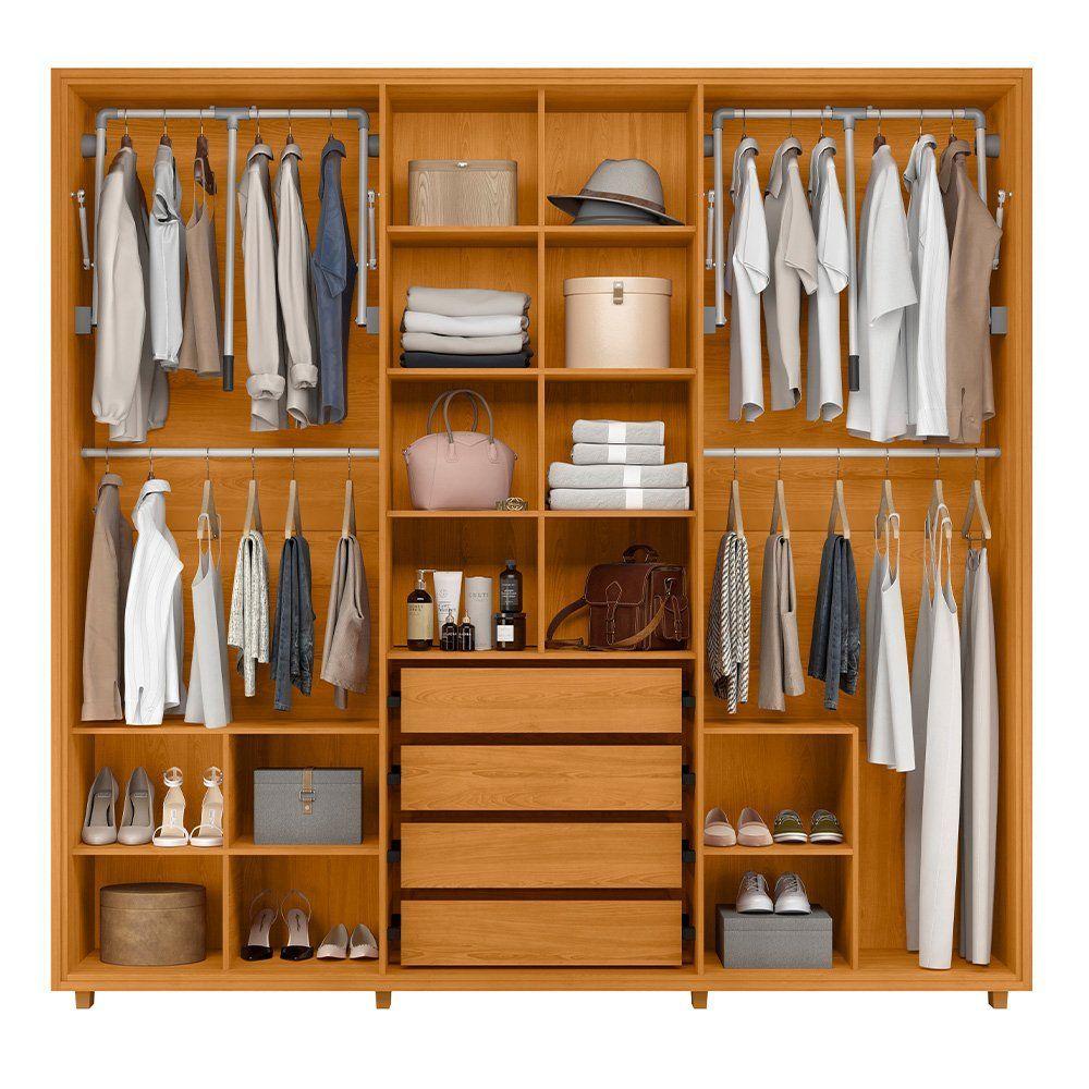 Miniatura Guarda-roupa Casal Miró Ripado Com Escada 6 Portas 4 Gavetas - 7 Decor Cinamomo