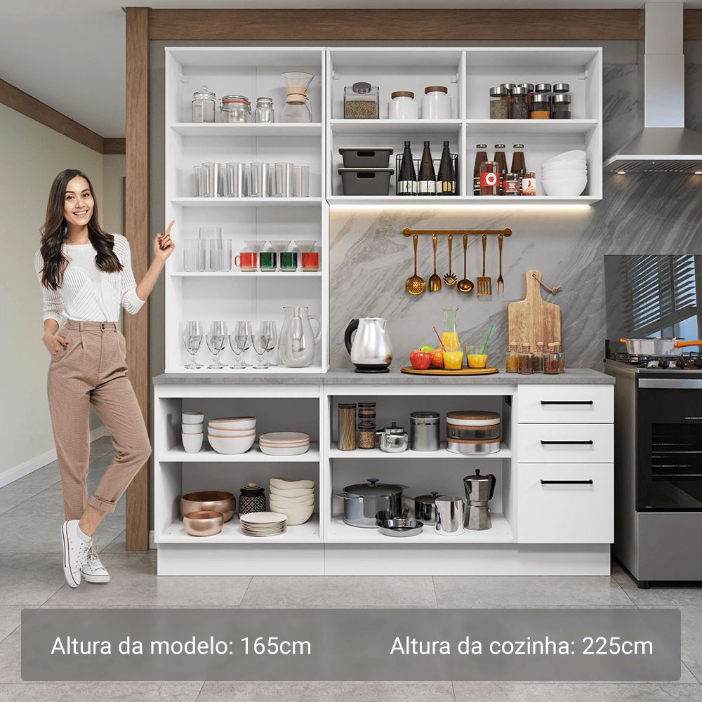 Miniatura Armário de Cozinha Completa 190cm com Cristaleira Branco Agata Madesa 01 Cor:Branco