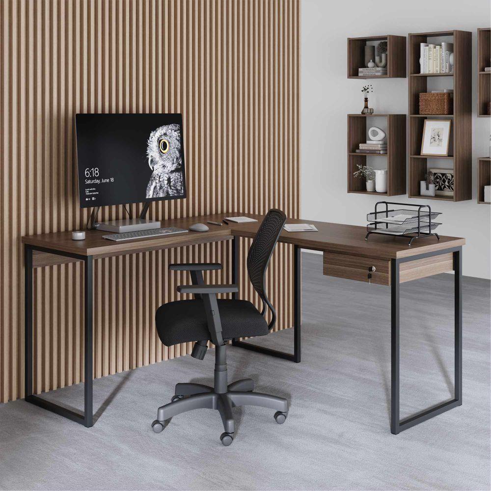 Miniatura Jogo Cadeira Inclinável E Mesa L Com Gaveteiro Affara Preto