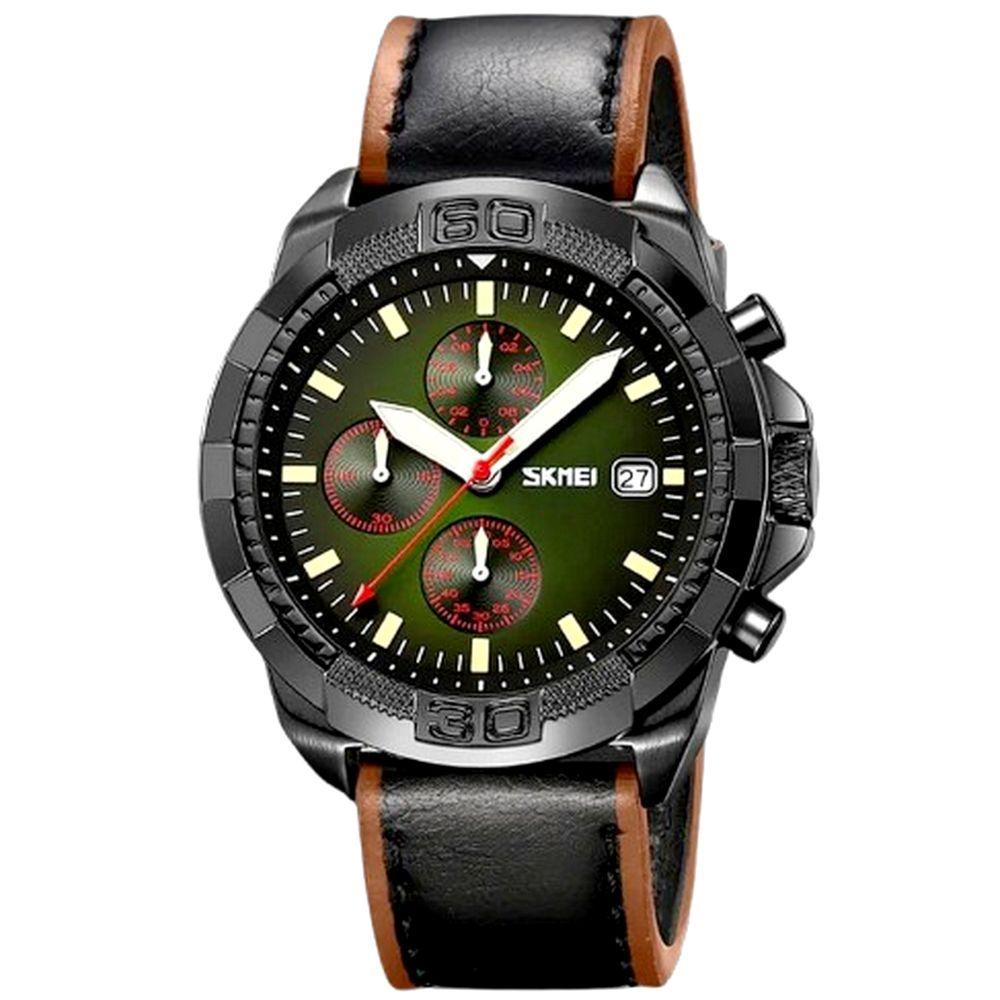 Miniatura Relógio De Quartzo Masculino Pulseira De Couro Genuíno Multifuncional 3atm Impermeável Verde