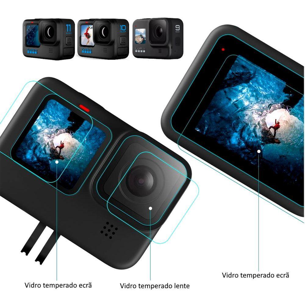Película De Vidro Lente E Lcd Frontal/traseiro Gopro 9/10/11/12