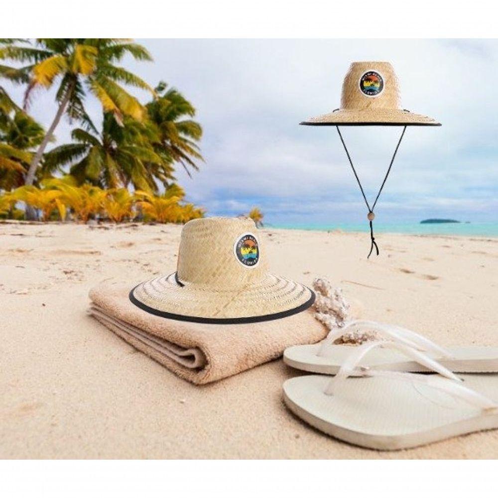 Miniatura Chapéu De Palha Forrado Modelo Praia Com Aplique E Cordão - Glx