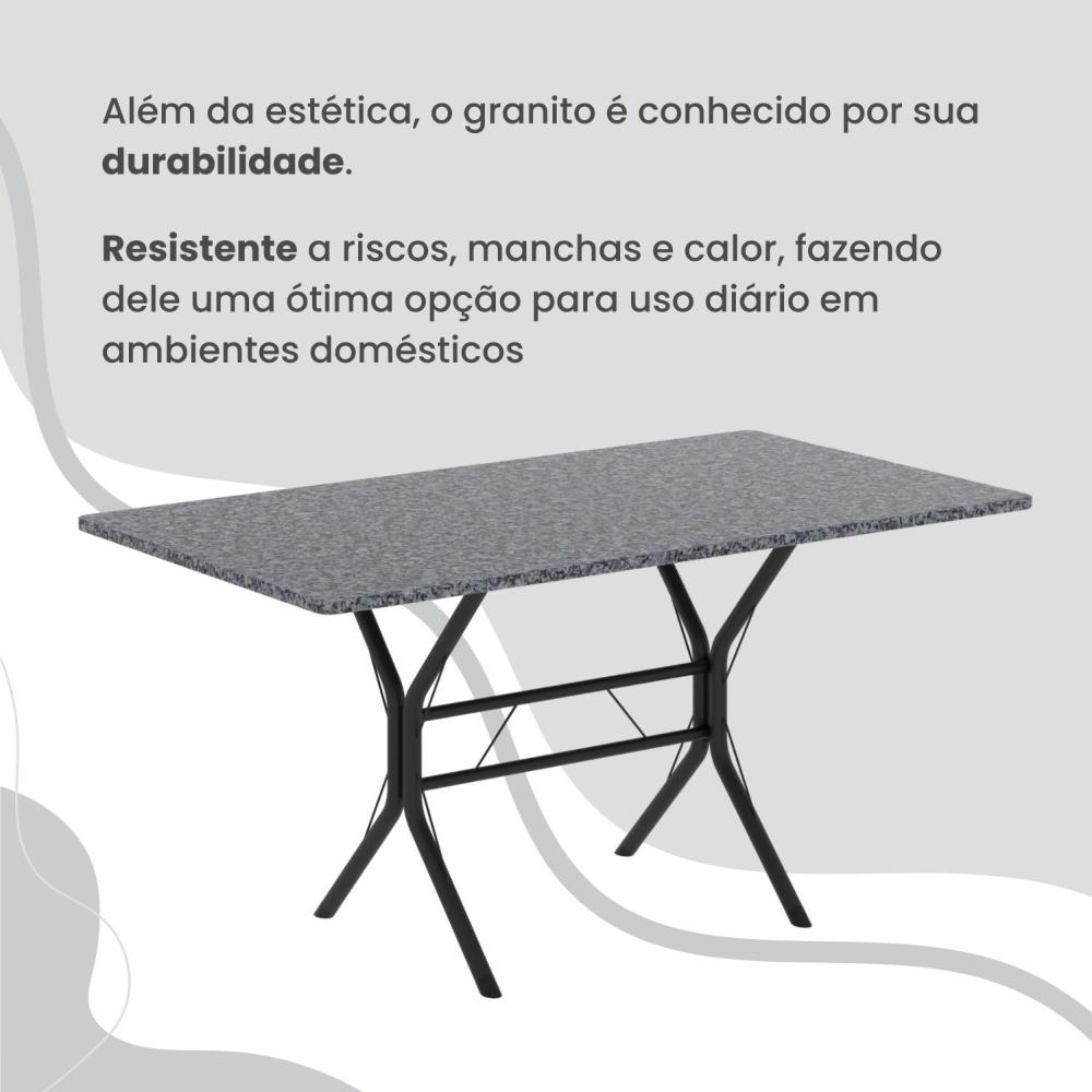 Miniatura Conjunto Sala de Jantar Mesa Retangular 100x60cm Tampo Granito Ocre 4 Cadeiras Rio Creme / Preto Fosco