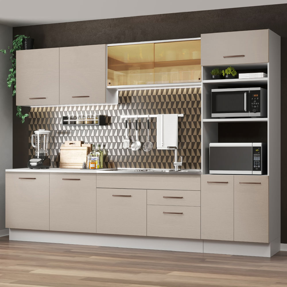 Miniatura Armário de Cozinha Completa 310 cm Branco/Crema Agata Madesa 01 Cor:Branco/Crema