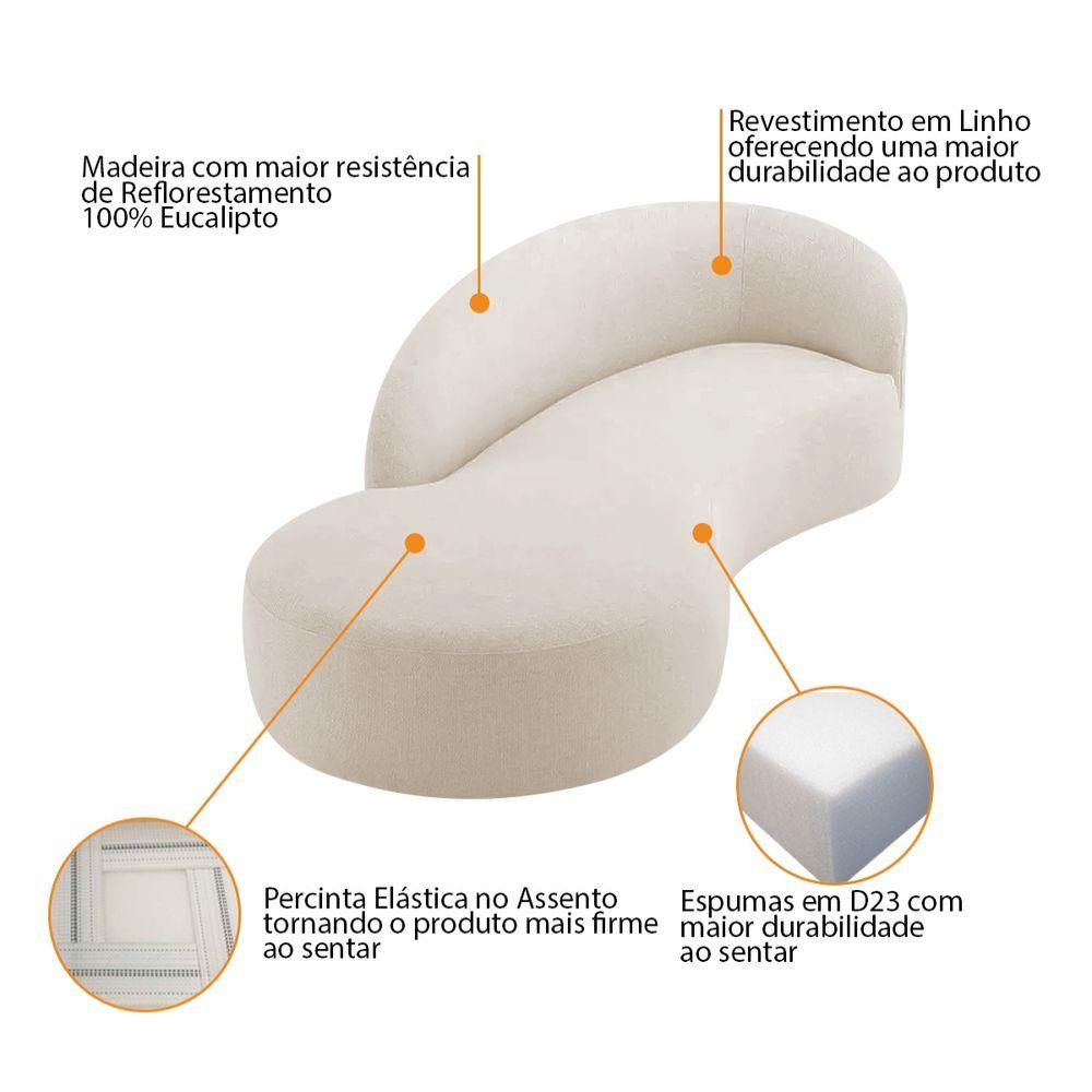 Divã Recamier Orgânico França 200cm Lado Esquerdo Linho - Amarena Moveis Cor Azul Royal