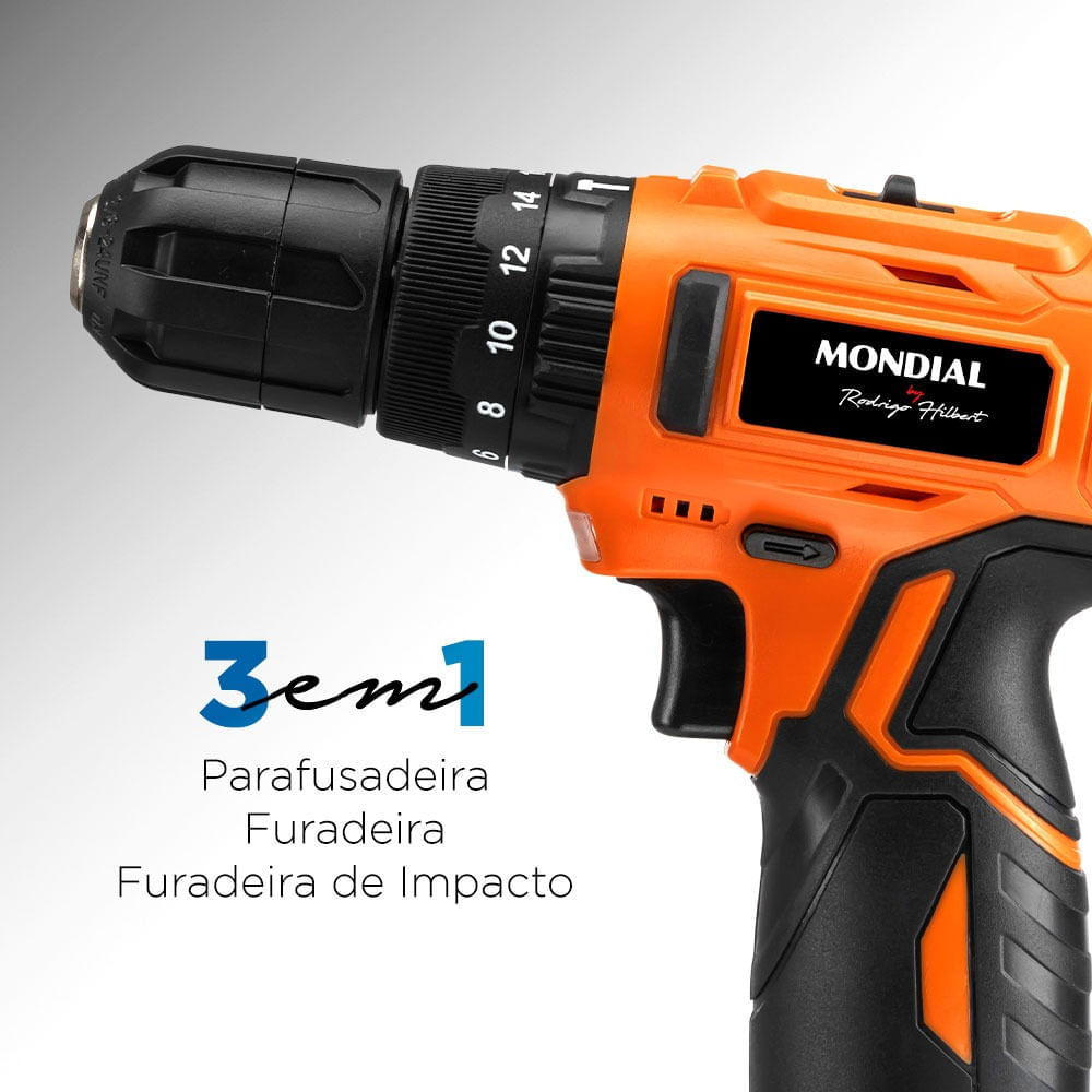 Miniatura Parafusadeira e Furadeira com Impacto Mondial - PI-RH-01M PARAFUSADEIRA E FURADEIRA COM IMPACTO PI-RH-01M BIVOLT .