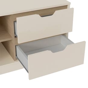 Miniatura Rack Michigan Artely com 2 gavetas e 4 nichos para TVs de até 65 polegadas Off White e Carvalho