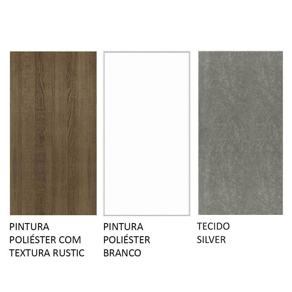 Conjunto Sala de Jantar Mesa Tampo de Vidro 6 Cadeiras Geórgia Madesa Rustic/Branco/Silver