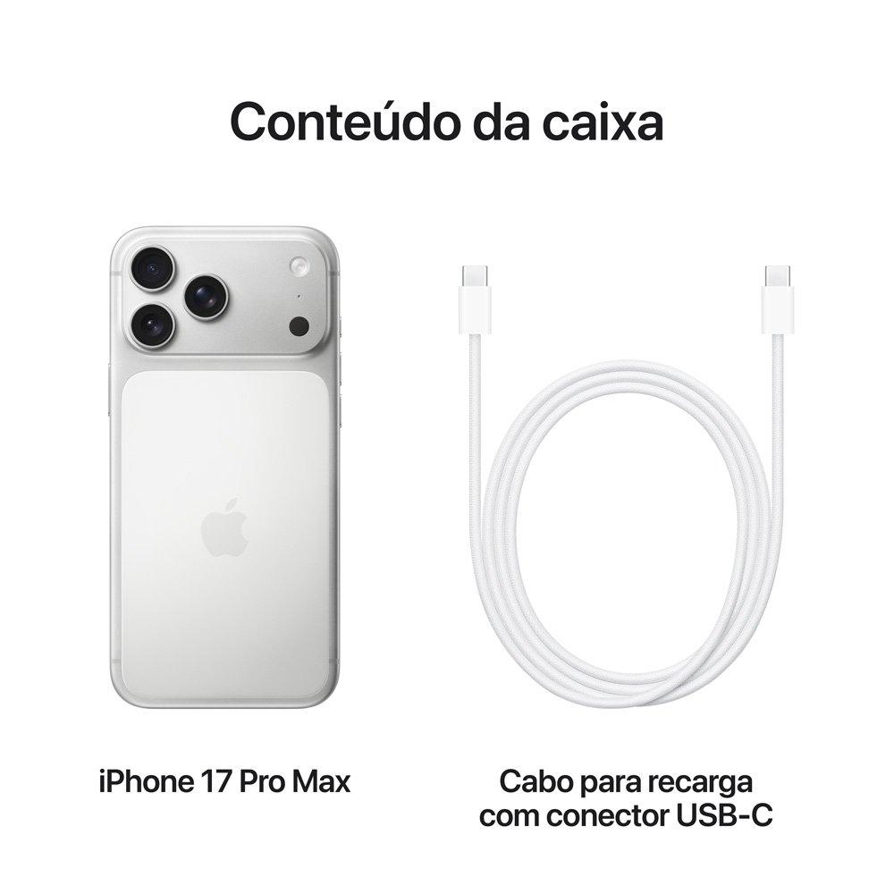 iPhone 17 Pro Max Apple 256GB, Câmera Tripla Fusion de 48MP, Tela 6.9" Super Retina XDR, Prateado