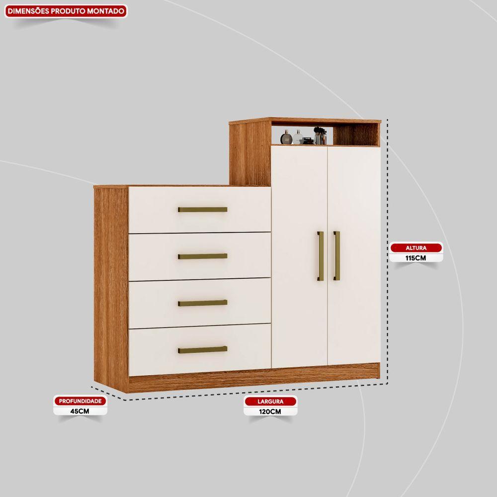 Cômoda 2 Portas E 4 Gavetas áurea Com Pés Amendola/off White - Demóbile