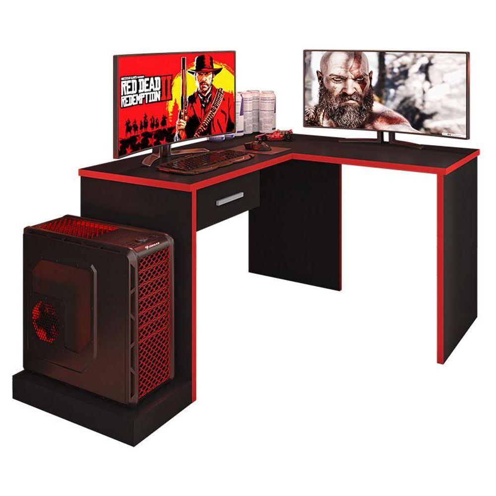 Miniatura Mesa Para Computador Gamer Ambiente Drx 9000 Com Extensora Preto Trama Vermelho - Móveis Leão