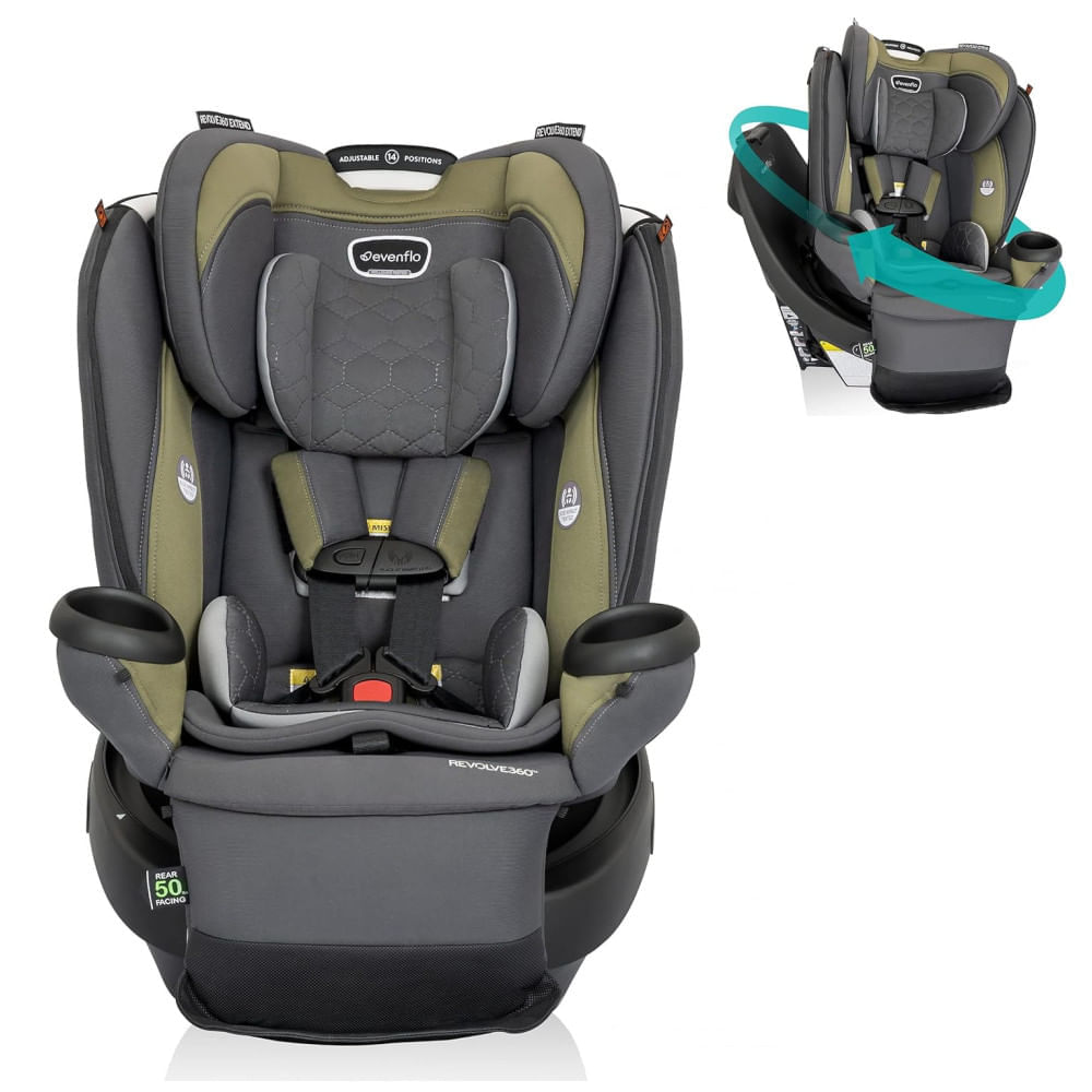 Miniatura Cadeira de Bebê para Carro, Giratória Multifuncional Gold Revolve360 Extend, Evenflo, Cinza e Verde 110v
