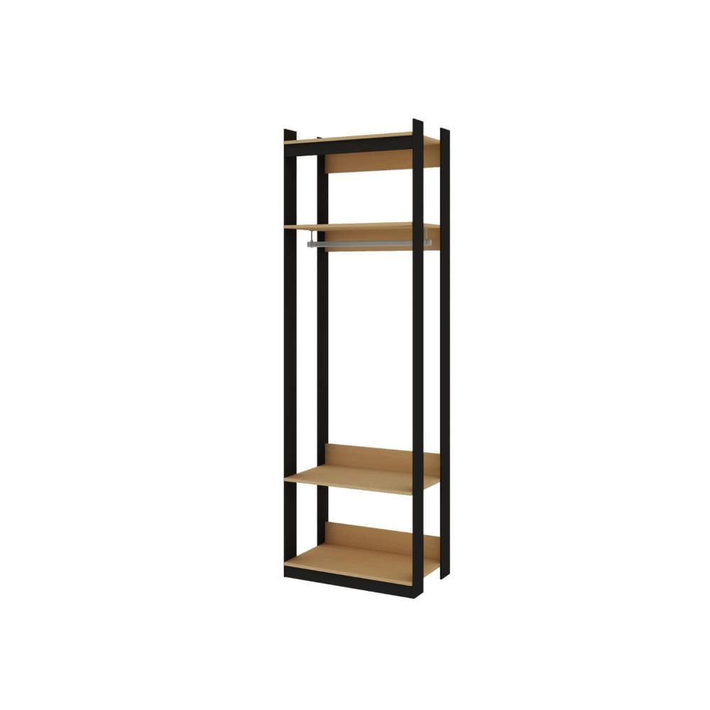 Miniatura Guarda Roupa Closet 4 Modulos, 4 Gavetas, 2 Cabideiros Estilo Industrial Freijó/Preto