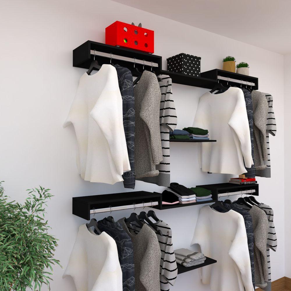 Miniatura Kit Closet Com Cabideiros E Prateleiras Preto Organização Moderna Para Seu Quarto