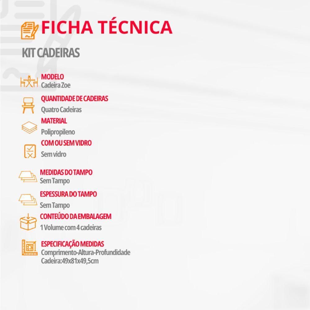 Conjunto 4 Cadeiras Zoe Polipropileno Preta Moderna Mobília Prata