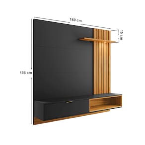 Miniatura Sofá 3 lugares Cama Inbox Clean Retrátil e Reclinável - 190 cm de largura + Painel Home Suspenso Colibri Tocantins 160 cm de Largura - Preto Fosco Sofá Azul