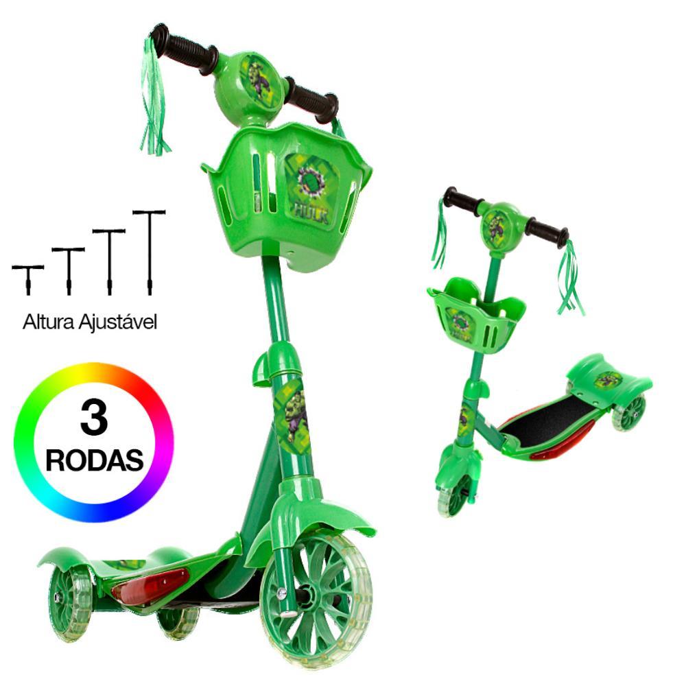 Miniatura Brinquedo Patinete Infantil Hulk 3 Rodas Com Luz E Som
