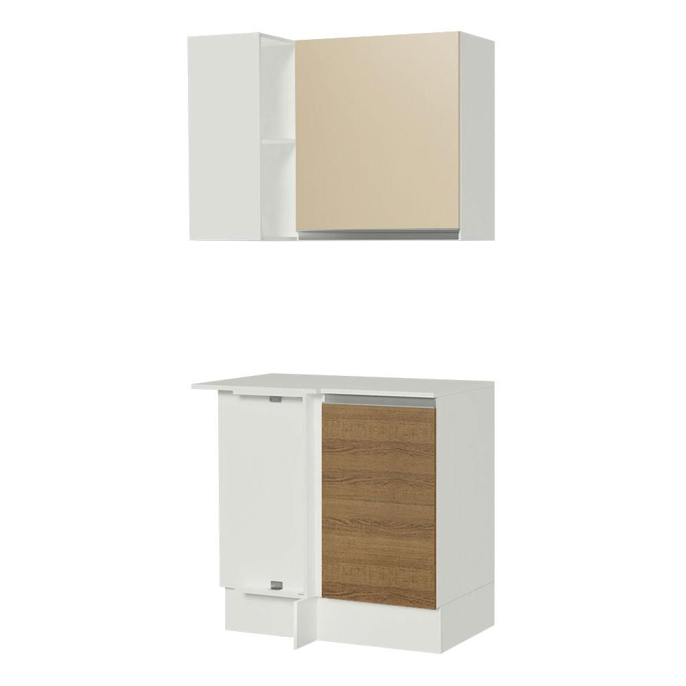 Miniatura Kit Armário de Cozinha de Canto Reto 2 Portas e Nicho com Tampo 100% MDF Branco/Rustic/Crema Smart Madesa Branco