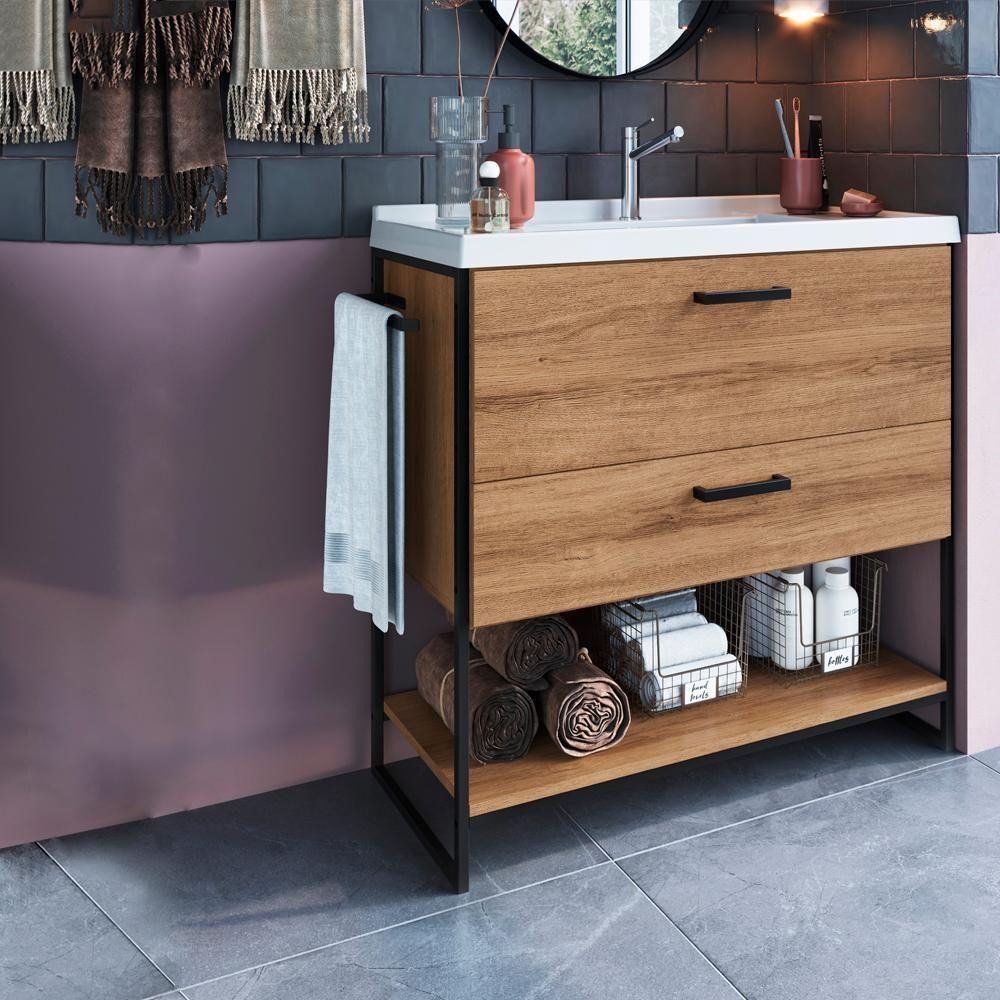 Miniatura Gabinete Banheiro 80 Cm Com Lavatorio Marmorite Preto Mell P1008 Pp Preto Mell