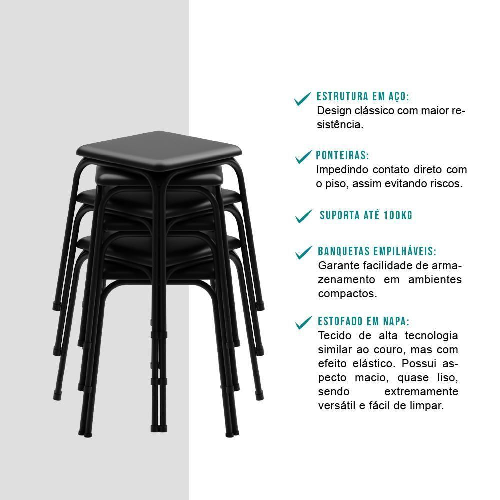 Conjunto Mesa Extensível Com 4 Banquetas Preto Carraro