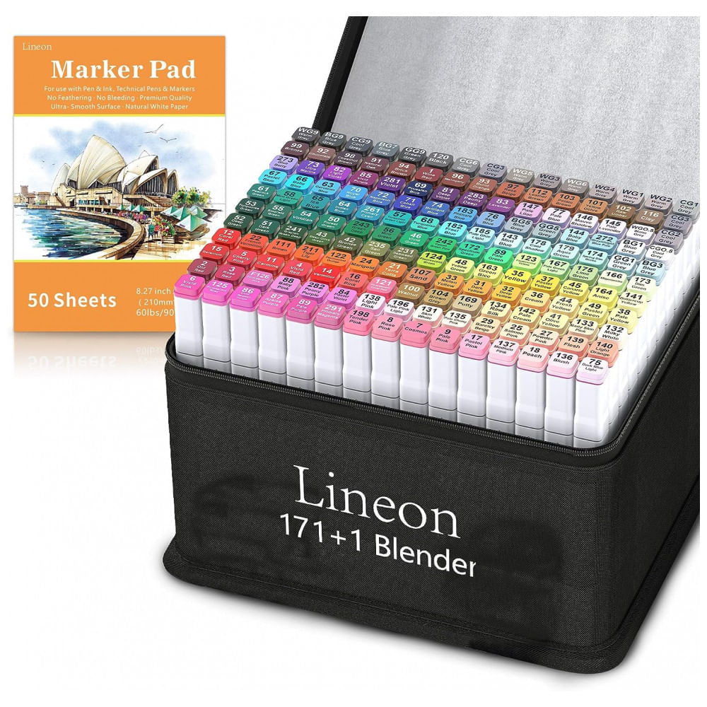 Miniatura Kit de Canetas Profissionais com Pontas Duplas e Estojo, 172 Peças, Lineon