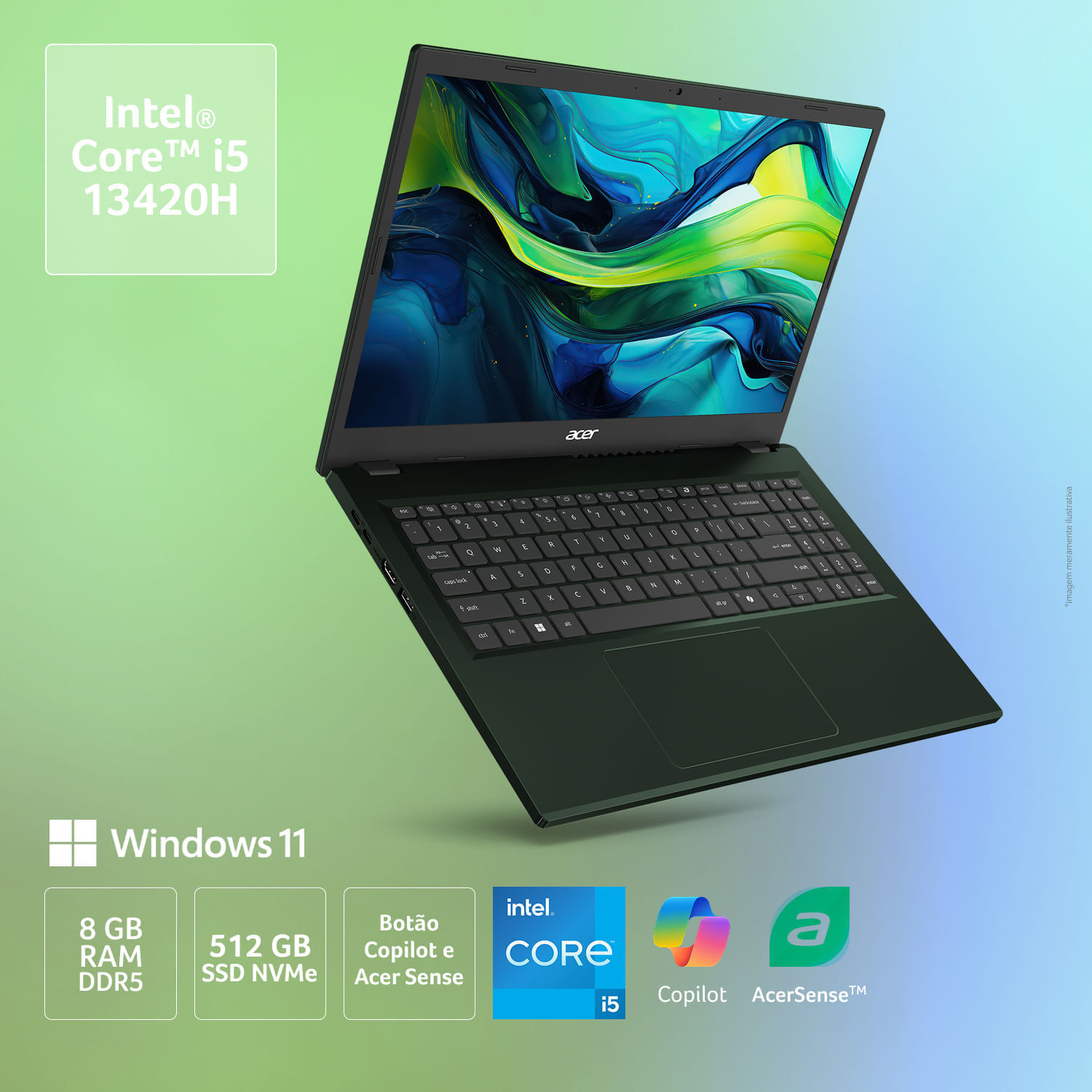 Notebook Acer Aspire GO 15 AG15-71P-58MD Intel® Core™ i5-13420H de 13°G Windows 11 Home 512GB SSD 8GB RAM