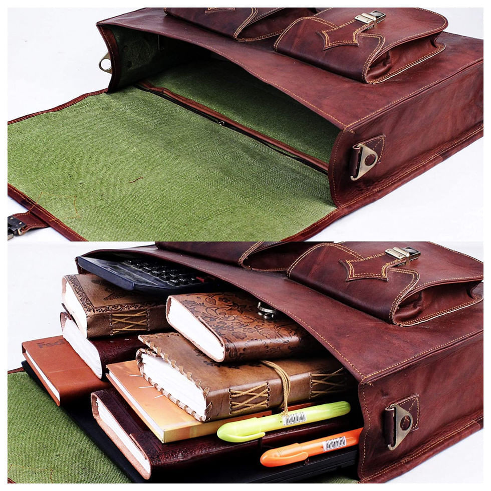 Bolsa Maleta de Couro Masculina para Laptop, HULSH, Marrom