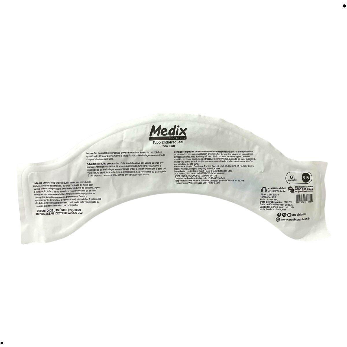 Miniatura Tubo Endotraqueal Com Cuff Balão 8.5 Medix