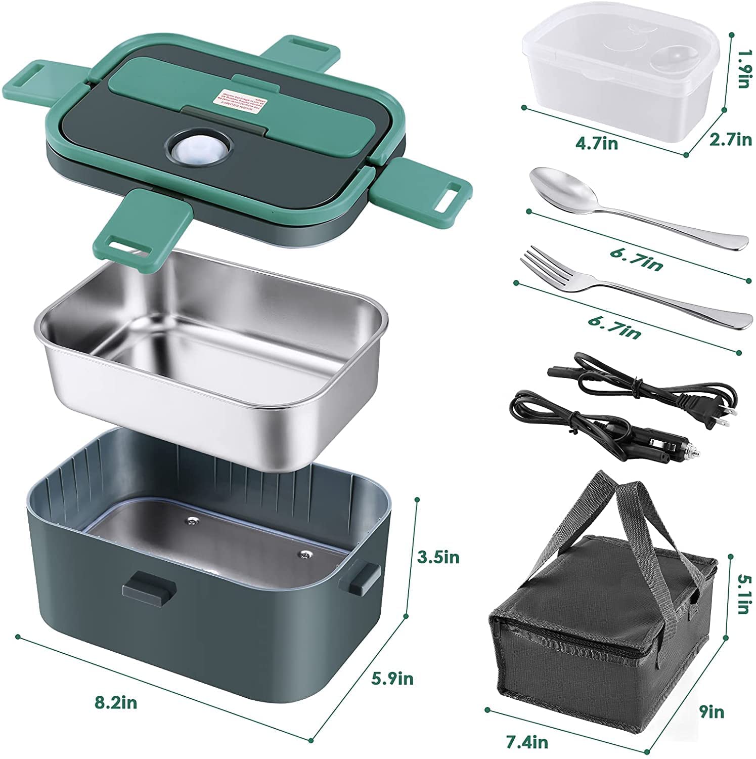 Budth Marmita Elétrica 3 em 1 Portátil 15L com Divisórias 24 12V 110V50W Verde