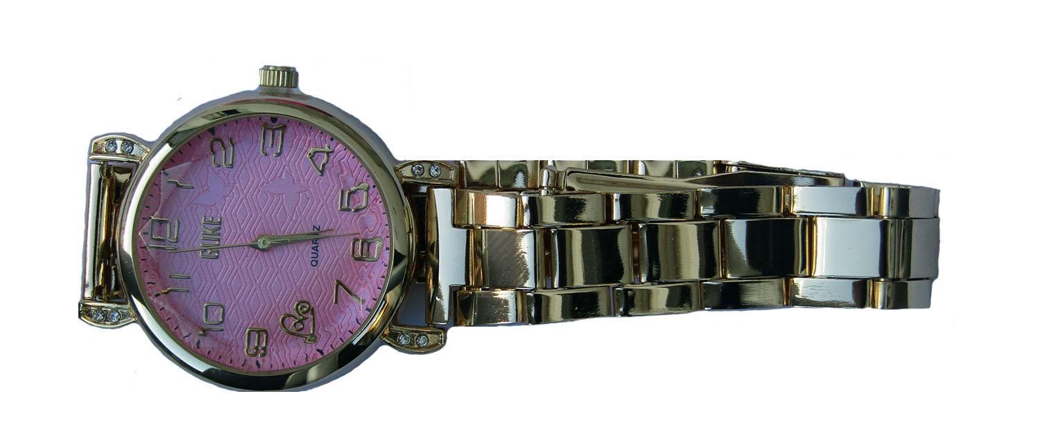 Miniatura Relogio Feminino Fundo Rosa Com Pulseira Dourada