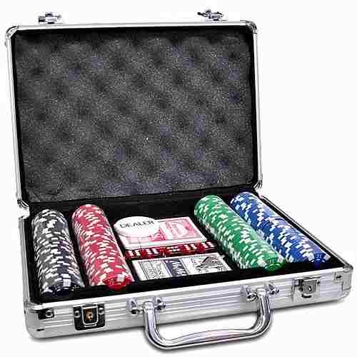 Miniatura Maleta kit jogo poker 200 fichas oficiais baralho e dados