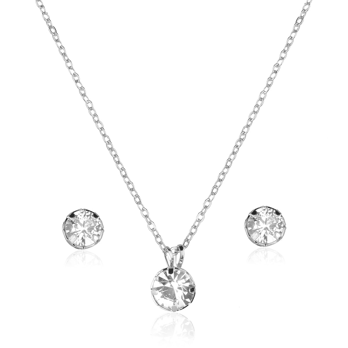 Kit Conjunto Semijoias Colar e Brincos Ponto de Luz com Zirconia