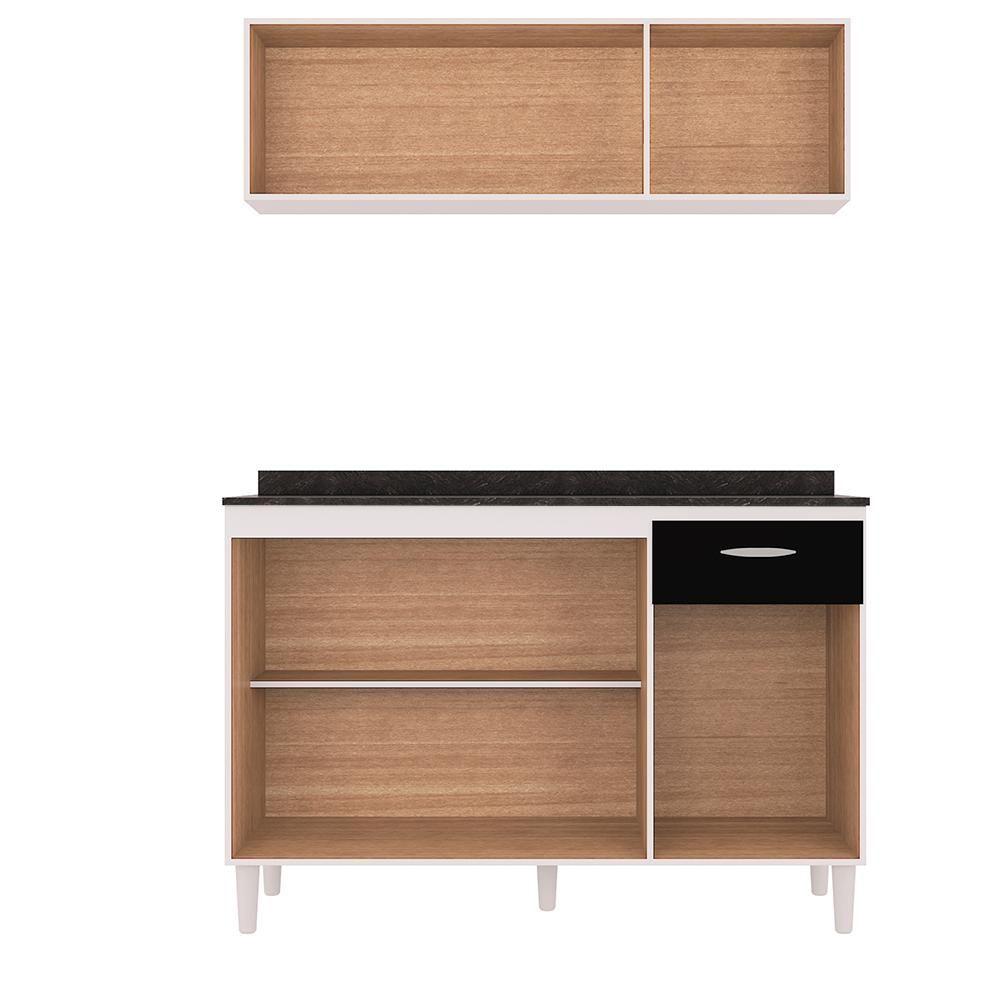 Armario Aereo 3 Portas E Balcao 120 Cm Branco Preto Poqq Branco Preto