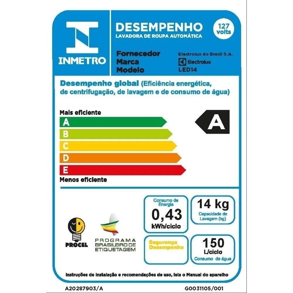 Máquina de Lavar Roupas Electrolux LED14 14 Kg Essential Care com Cesto Inox, Branco - 220 Volts