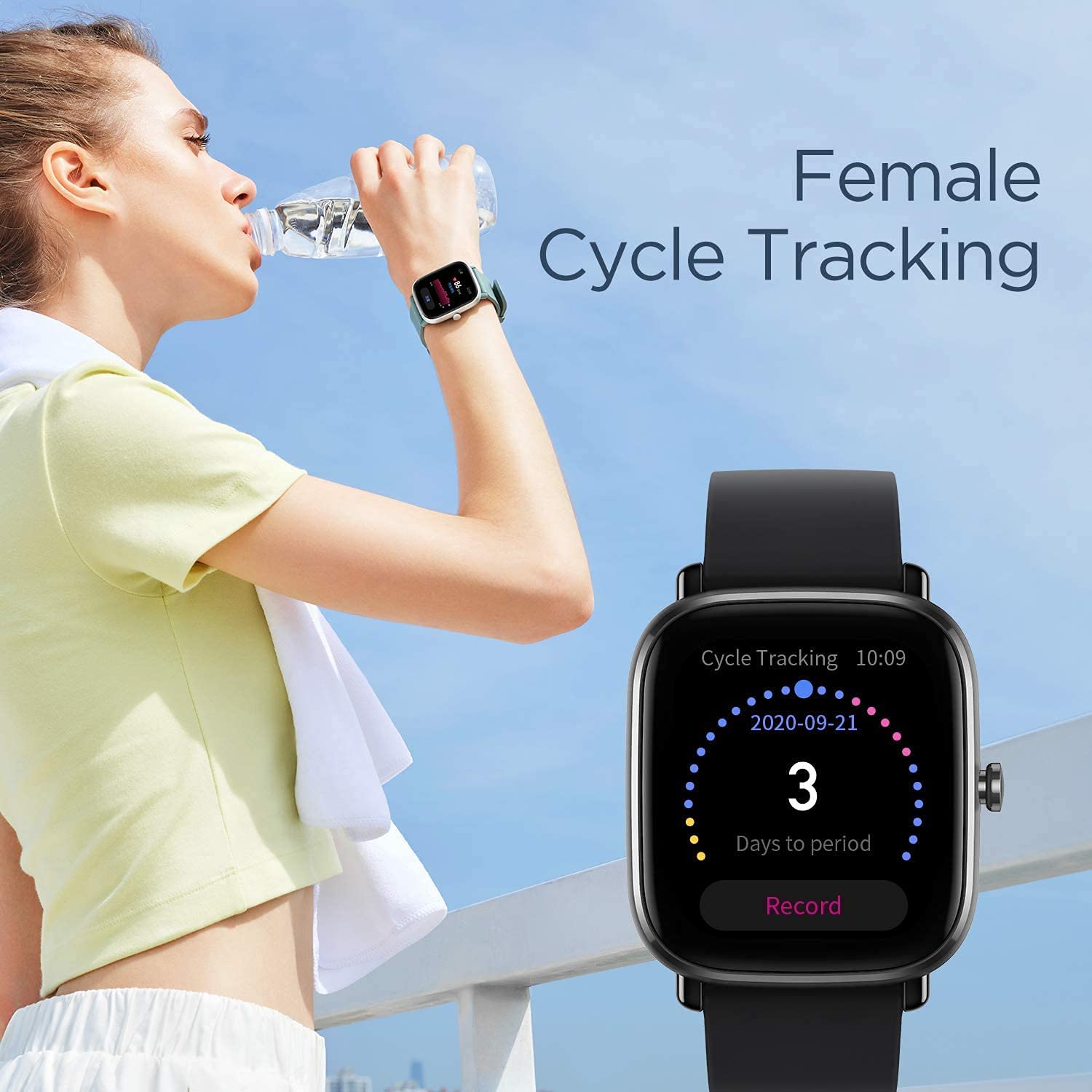 Amazfit Relógio Smartwatch Esportivo à Prova dÁgua cM onitoramento Respiratório e Rastreador Físico para Iphone e Android Preto