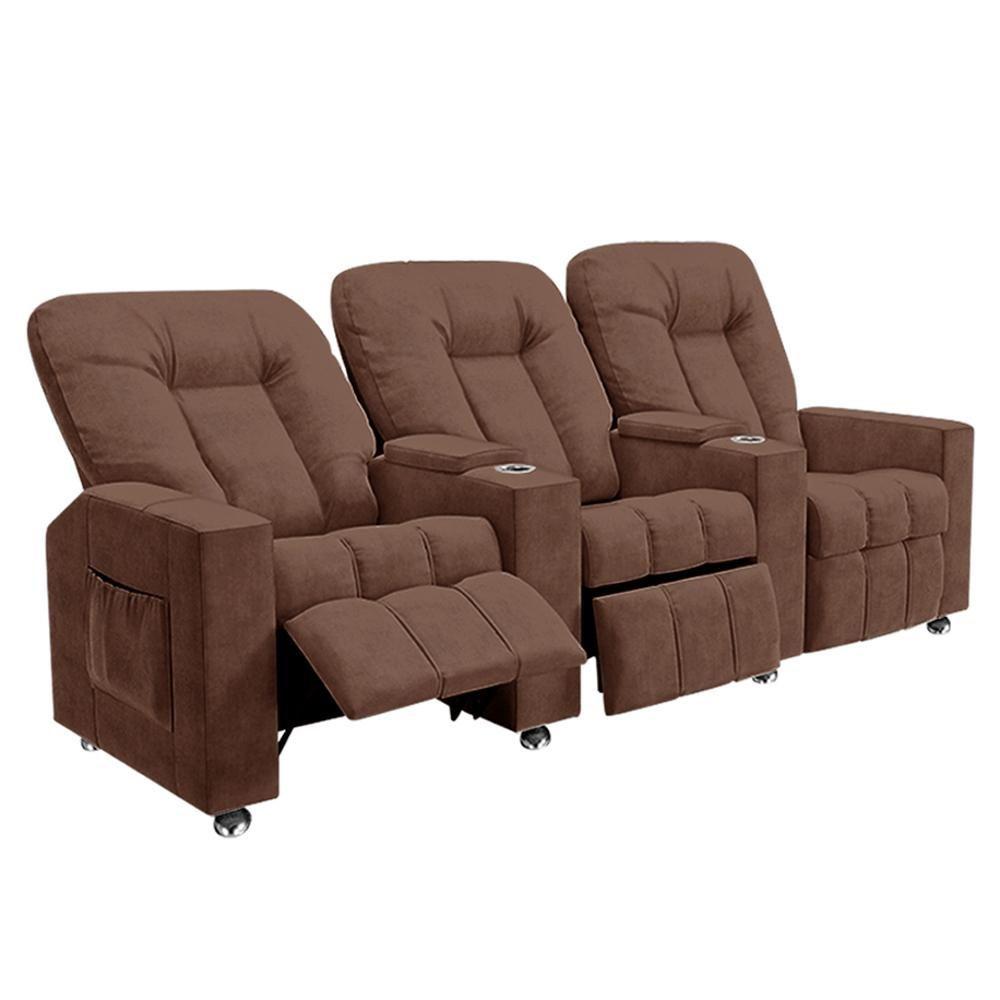 Miniatura Poltrona Reclinável Para Cinema 3 Lugares Praddo Fh9 Veludo Terracota - Mpozenato