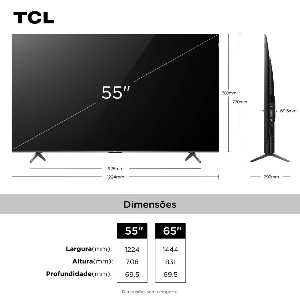 Miniatura Smart TV TCL 55 Polegadas QLED 4K P8K WiFi Bluetooth Google TV 144Hz HDR10+ Dolby Atmos Vision 55P8K