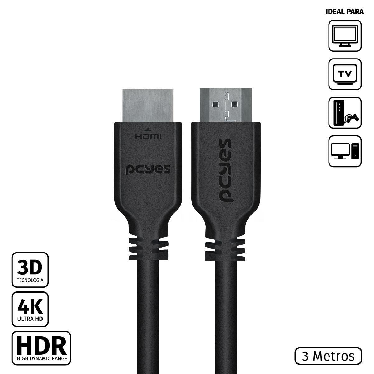 Miniatura Cabo Hdmi 2.0 4K 30Awg Cobre Puro 3 Metros - Phm20-3