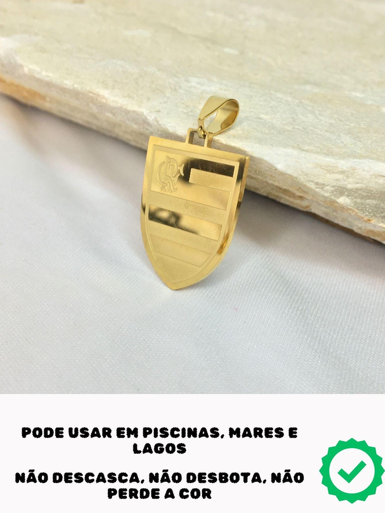 Pingente Masculino Escudo Time Flamengo Crf Dourado Mengão