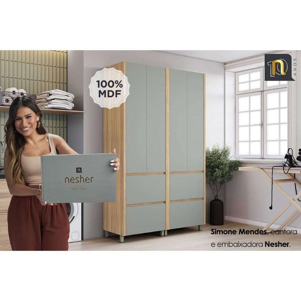 Armário Multiuso Lavanderia Rainha C- 4 Portas E 4 Gavetas 140cm Nature-verde - Nesher