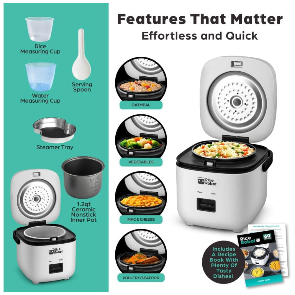 Miniatura Rice Robot: Panela de Arroz Livre de Substâncias Tóxicas, 1 L, Bandeja Vapor Inox, Copos Medidores, Receitas.EMSON