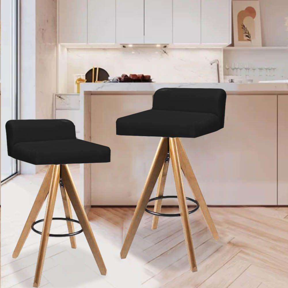 Miniatura Banqueta Alta Com Encosto Giratória Aurea Madeira Balcão Bistrô Cozinha Corino Preto